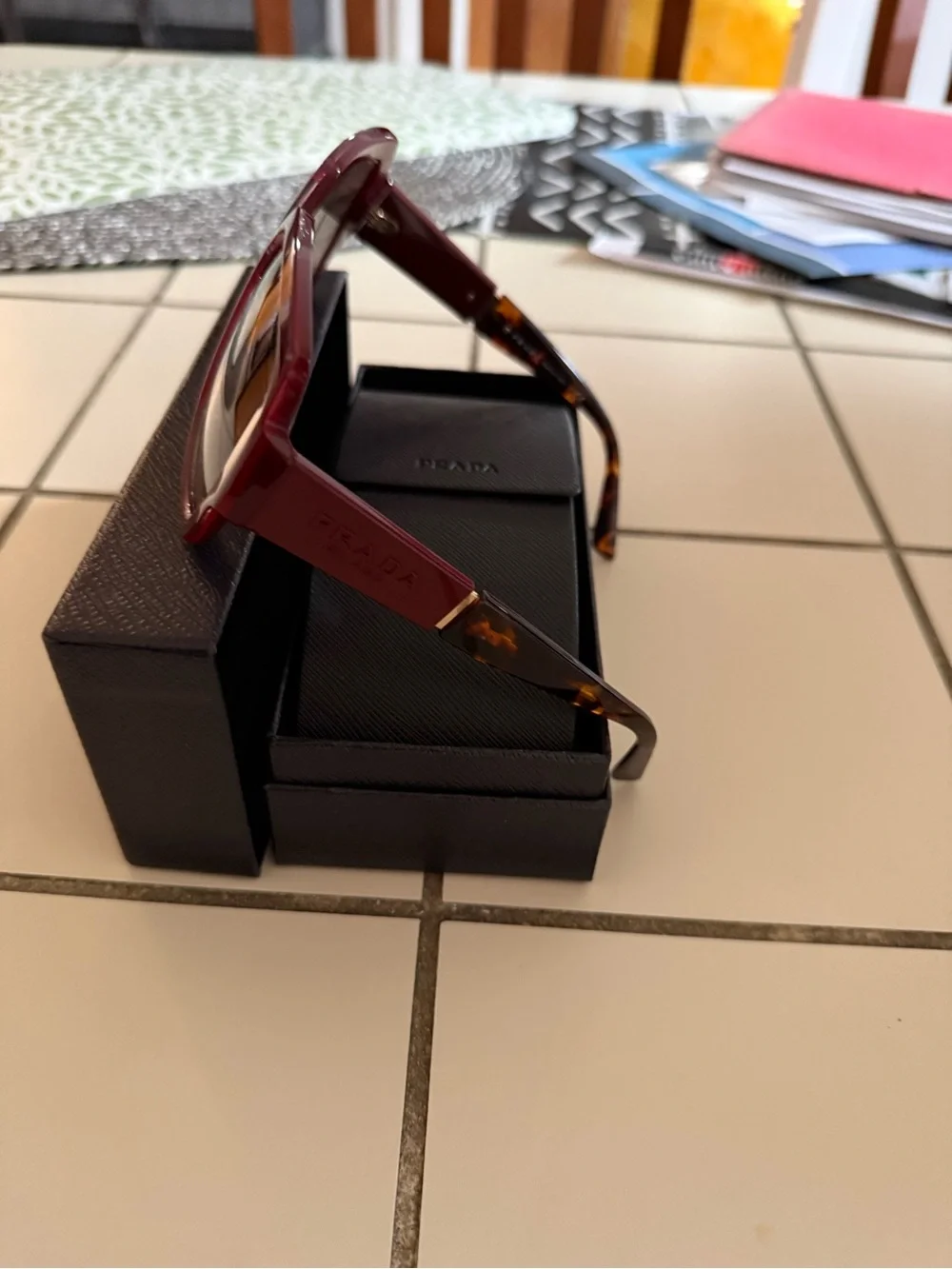 Prada Women's Square Sunglasses - Deep Red Frame with Dark Lenses